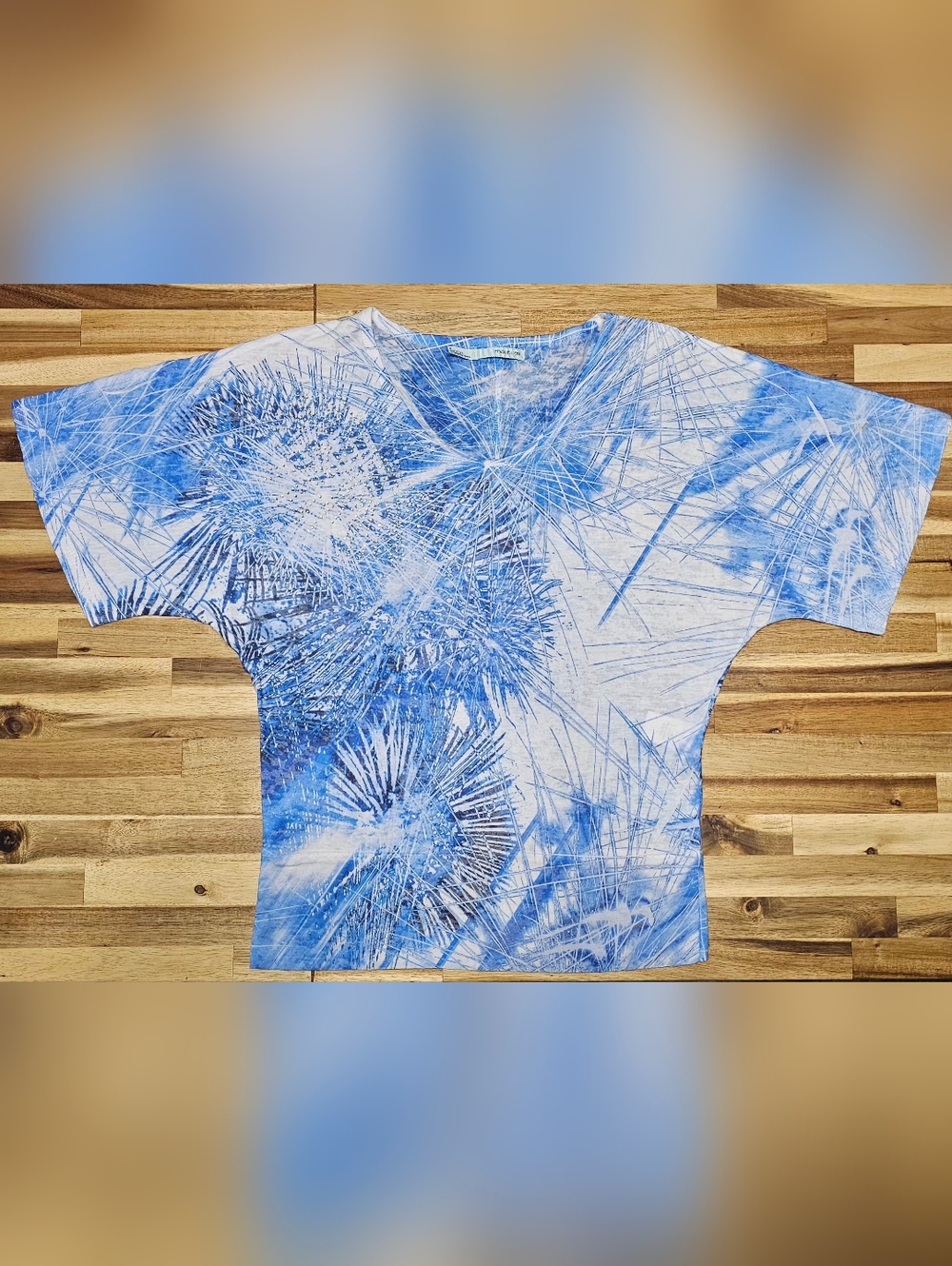 Maurices Blue and White Pattern V-Neck Top